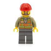LEGO trn235 - (Light Orange Safety Vest, Dark Bluish Gray Legs, Red Construction Helmet, Brown Beard)